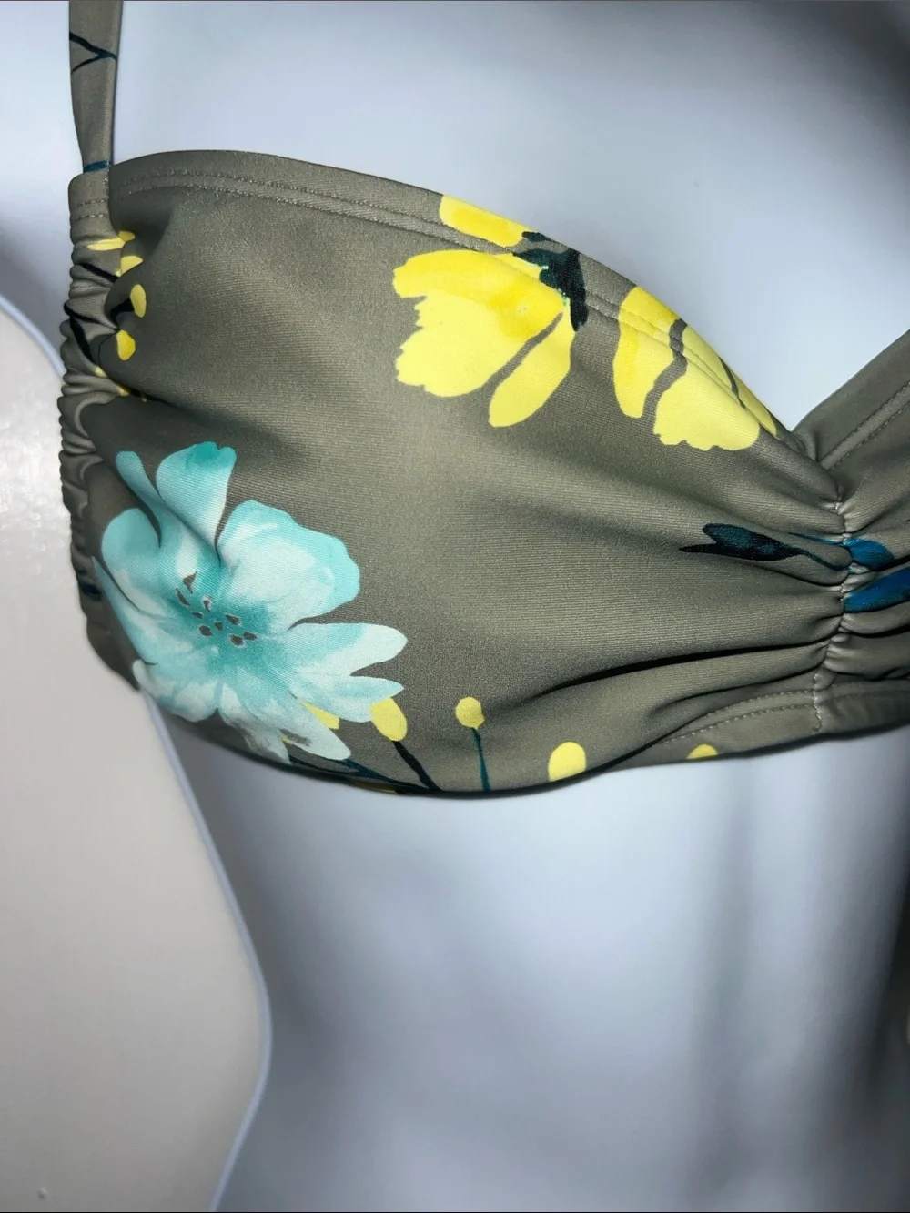 Salt + Cove Juniors' Floral-Print Sweetheart Bralette Bikini Top in Sage Sz. XL